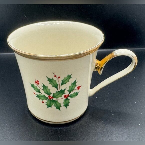 Lenox holiday dimension collection Festive Holly Mug with Gold Trim listing #3 - Picture 2 of 5